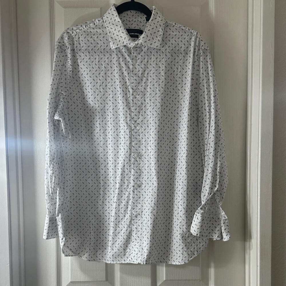 John Varvatos White Dress Shirt with Small Black Print